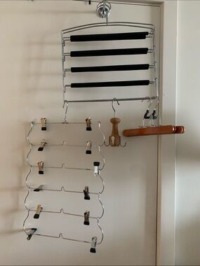 6 pieces, Closet Chrome Multi-Tier and Wooden Pants Hanger with Black Foam Bars